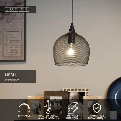 Lucide MESH - Suspension - Ø 22 cm - 1xE27 - Noir - USP